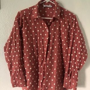 ZARA Pink Polka Dot Button Down